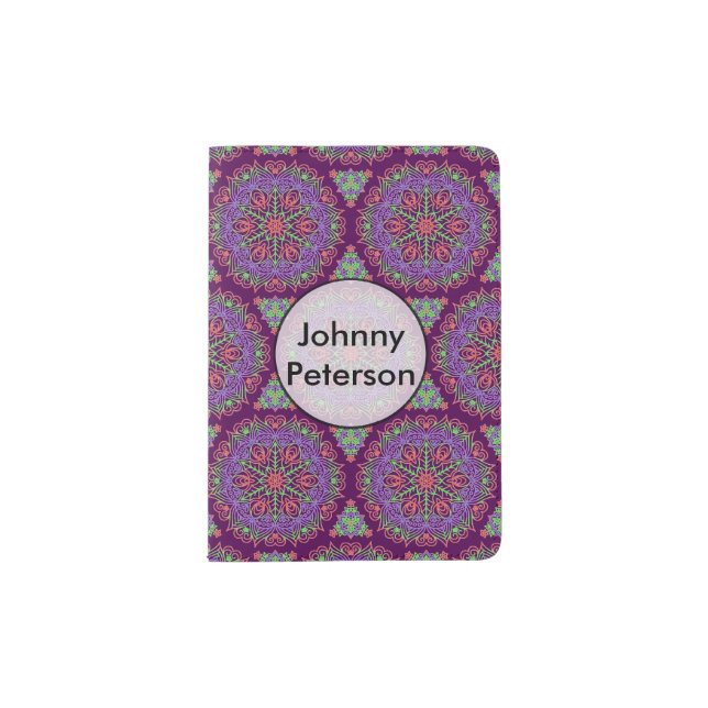 Fancy Mandala Abstract Flower Pattern Passport Holder (Front)