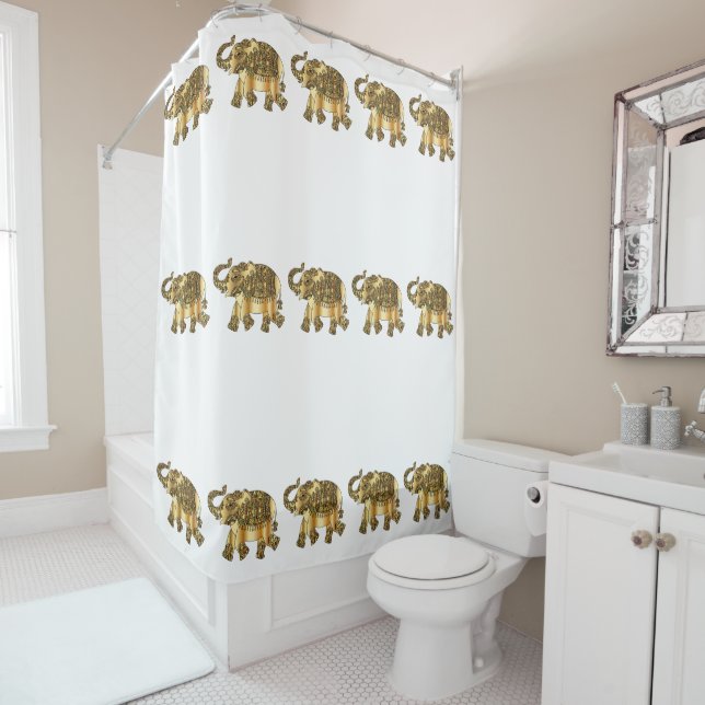 Fancy Marching  Gold Elephants Shower Curtain (In Situ)