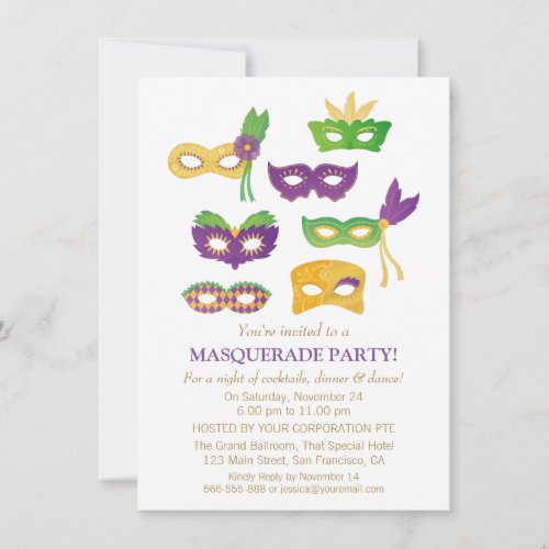 Fancy Mardi Gras Masquerade Party Invitations