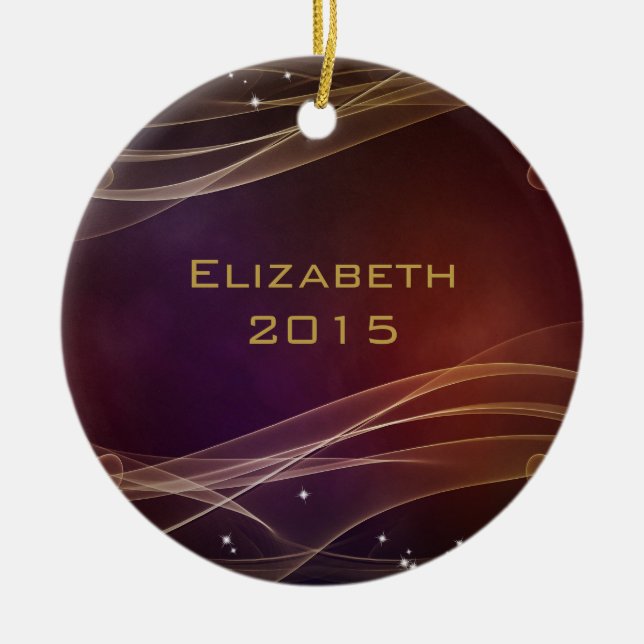 Fancy Maroon Background with Wispy Gold Accents Ceramic Ornament (Front)