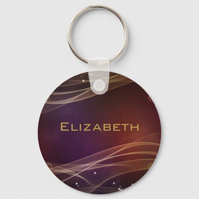 Fancy Maroon Background with Wispy Gold Accents Keychain (Front)
