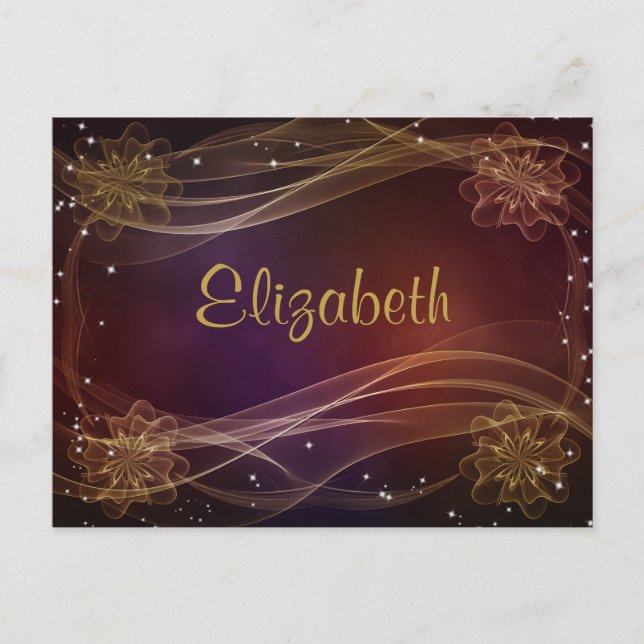 Fancy Maroon Background with Wispy Gold Accents Postcard (Front)