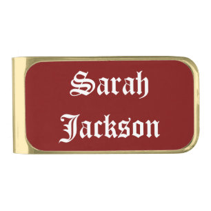 Fancy Maroon & White: Gold Finish Money Clip