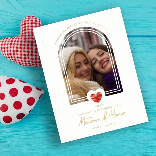 Fancy Matron of Honor Red Heart Photo Proposal  Postcard