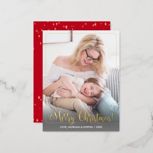 Fancy Merry Christmas Photo Name Message Border Foil Holiday Postcard
