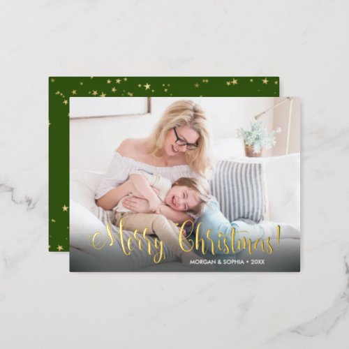 Fancy Merry Christmas Photo Name  Message Foil  Foil Holiday Postcard