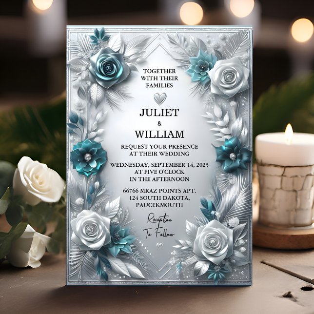 Fancy Metal Glam Shiny High End Silver Wedding Invitation (Creator Uploaded)