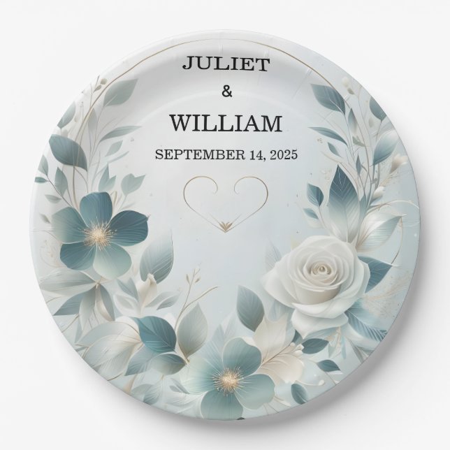 Fancy Metal Glam Shiny High End Silver Wedding Paper Plates (Front)