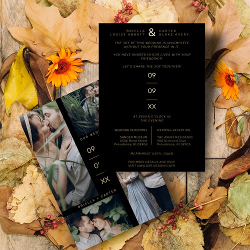 Fancy Minimal Modern 4 Photos Collage Wedding Foil Invitation