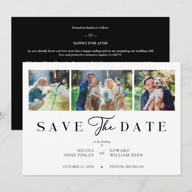 Fancy Minimalist Collage 3 Photos Couple Wedding (Front/Back)