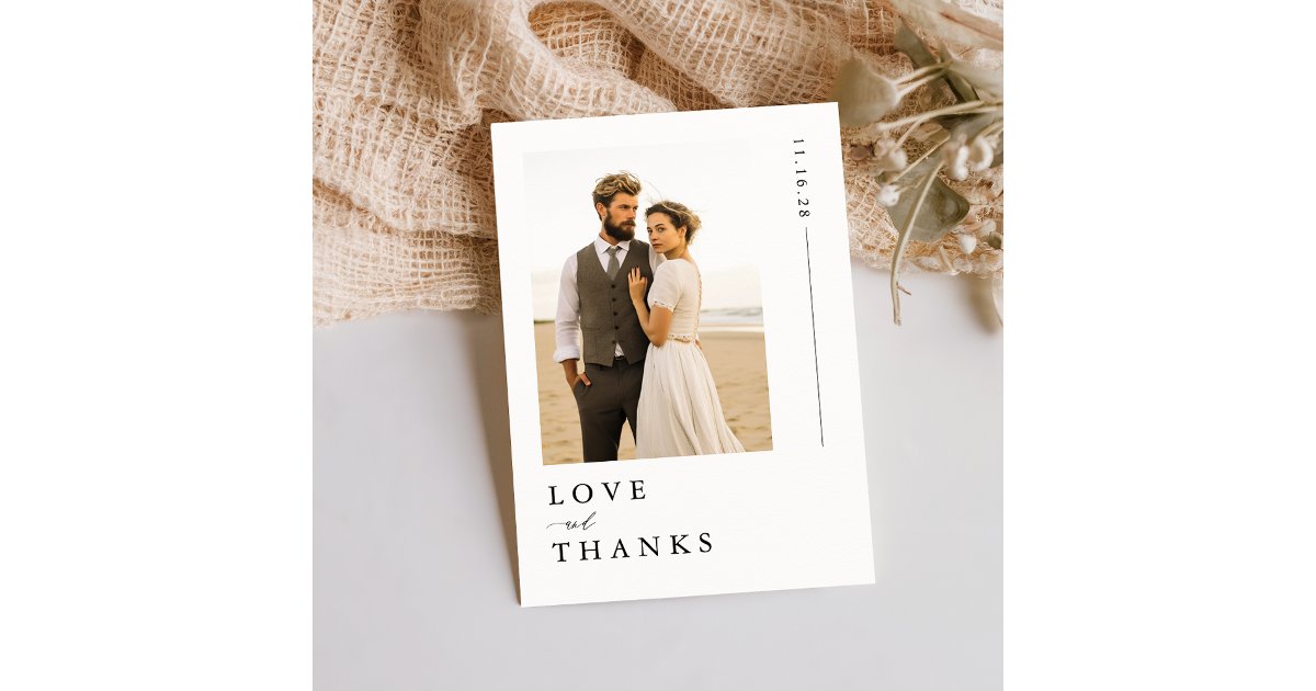 Fancy Minimalist Photo Wedding Thank You Card | Zazzle