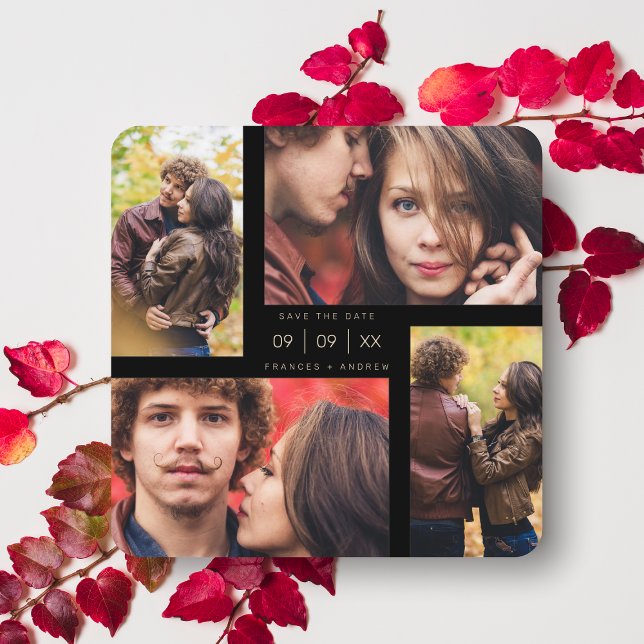 Fancy Modern 4 Photos Collage Minimalist Wedding Save The Date (Creator Uploaded)