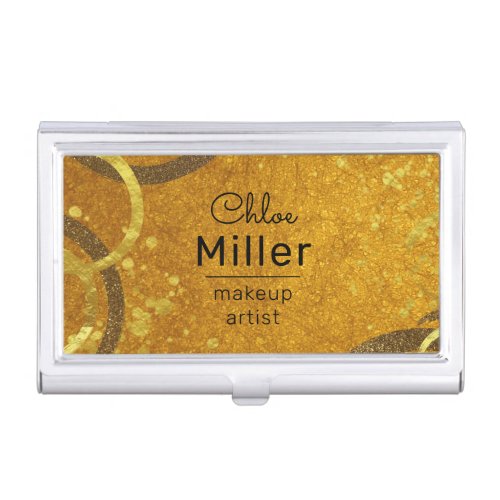 Fancy Modern Chic Brown Gold Glitter Makeup Artist Business Card Case