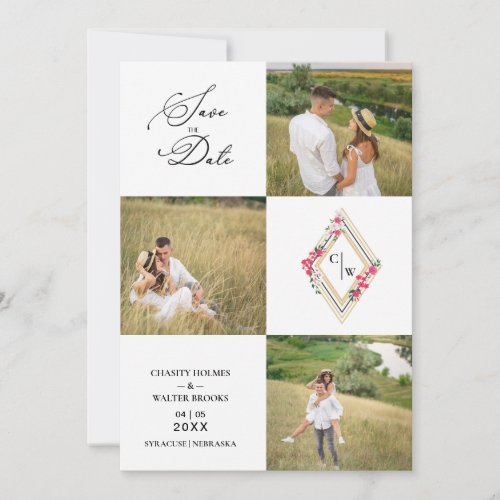 Fancy Modern Collage 3 Photos Wedding Couple Save The Date
