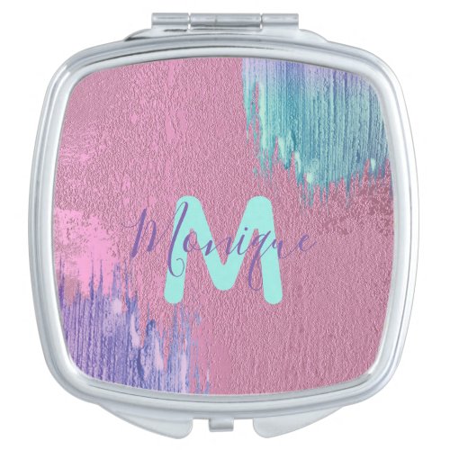 Fancy Modern Glam Pink Purple Teal Paint Stroke Compact Mirror
