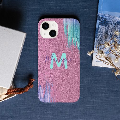 Fancy Modern Glam Pink Purple Teal Paint Strokes Case_Mate iPhone 14 Case