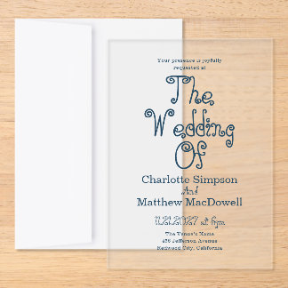 Fancy Modern Minimal Wedding Blue Petite Acrylic Invitation