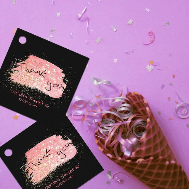 Fancy Modern Pink Black And Gold Glitter Thank You Favor Tags (Creator Uploaded)