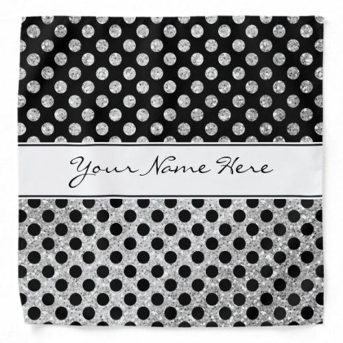 Fancy Modern Silver Glitter  Black Polka Dots Bandana