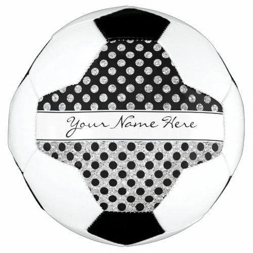 Fancy Modern Silver Glitter  Black Polka Dots Soccer Ball