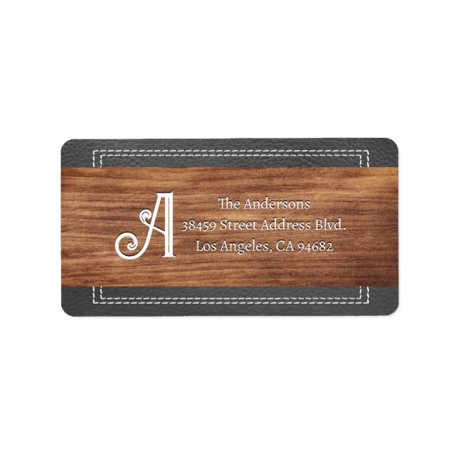 Fancy Monogram | Double Stitched Leather | Wood  B Label (Front)