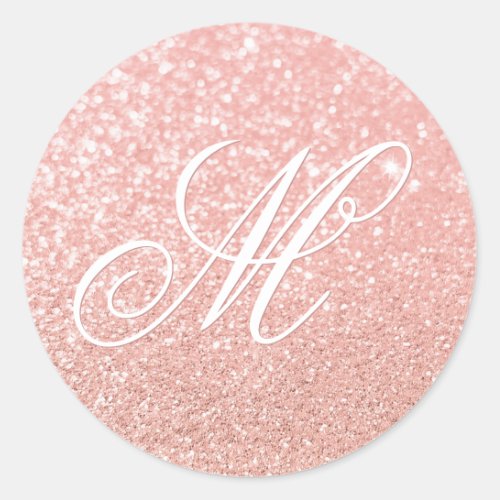 Fancy Monogram Faux Pastel Rose Gold Glitter Classic Round Sticker