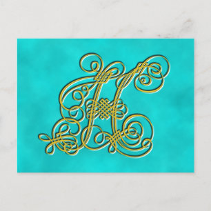 Fancy Monogram Letter H, Customize Color Postcard