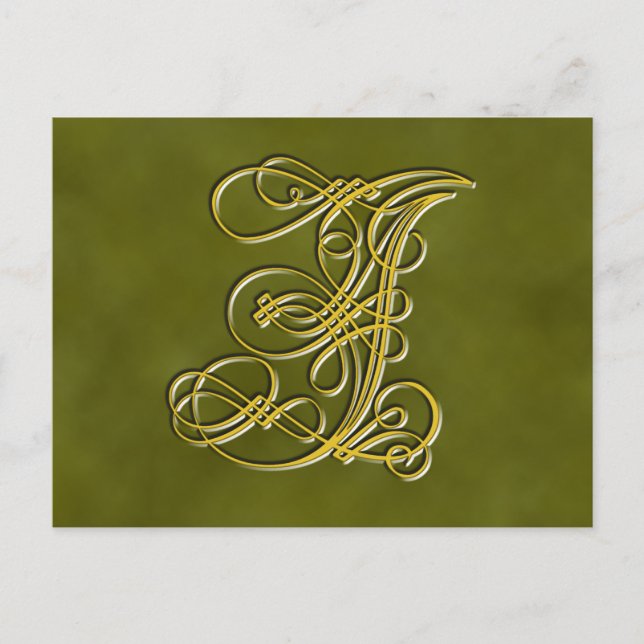 Fancy Monogram Letter I, Customize Color Postcard (Front)