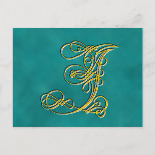 Fancy Monogram Letter J, Customize Color Postcard