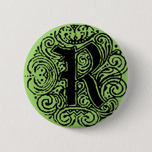 Fancy Monogram "R" Monarchia Pin-Back Button