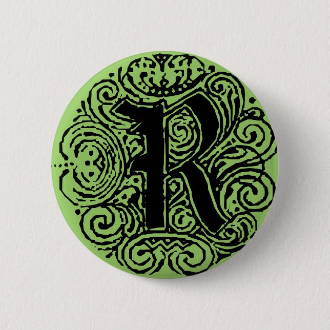 Fancy Monogram "R" Monarchia Pin-Back Button (Front)