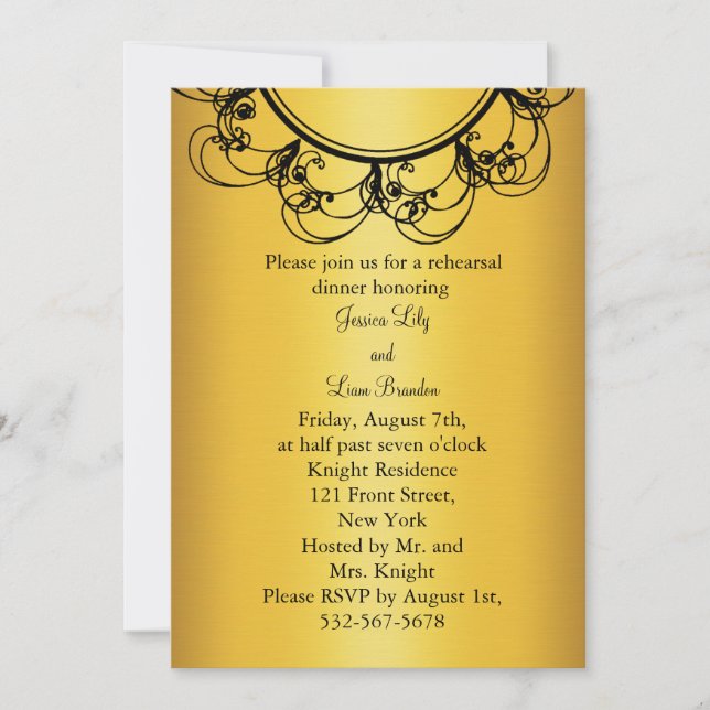 Fancy Monogram Rehearsal Dinner Invitation (gold) (Front)