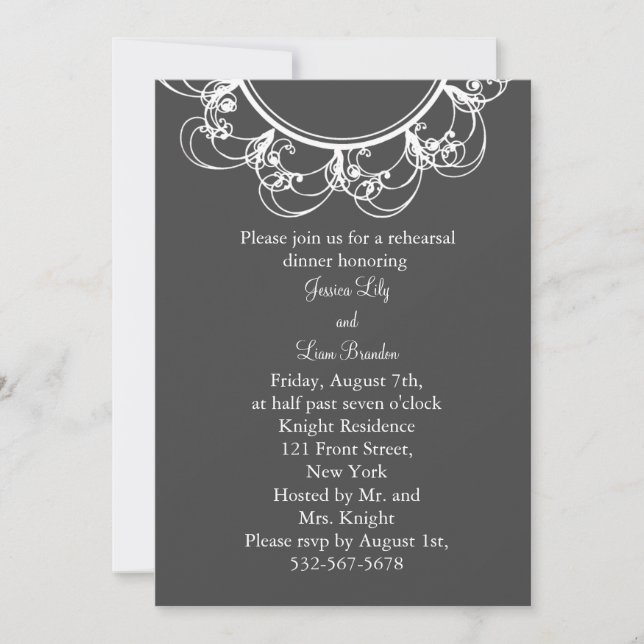 Fancy Monogram Rehearsal Dinner Invitation (gray) (Front)