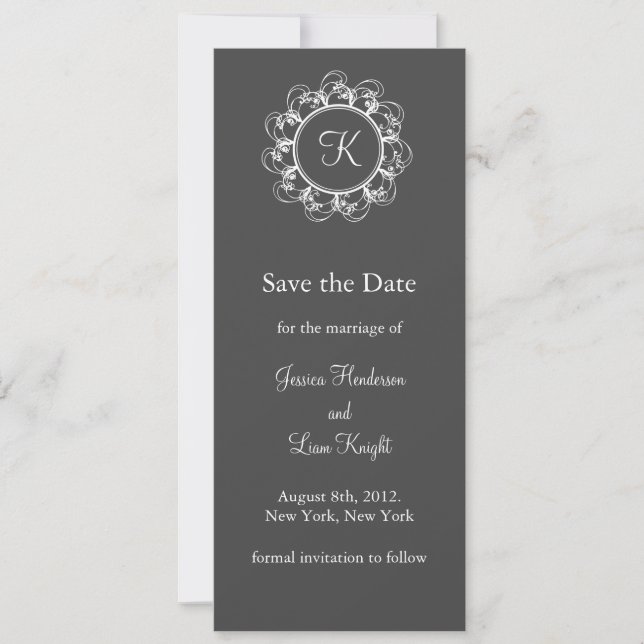 Fancy Monogram Save the Date (gray) (Front)
