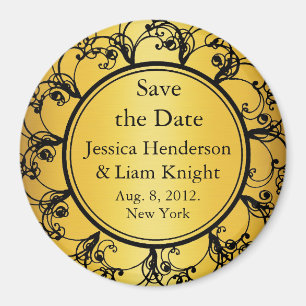 Fancy Monogram Save the Date Magnet gold