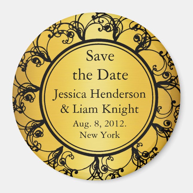 Fancy Monogram Save the Date Magnet gold (Front)