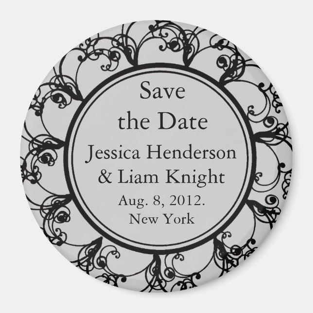 Fancy Monogram Save the Date Magnet gray (Front)