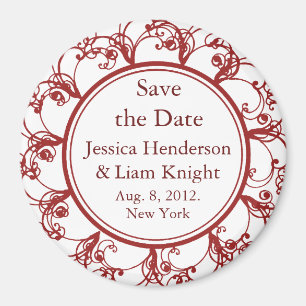 Fancy Monogram Save the Date Magnet red