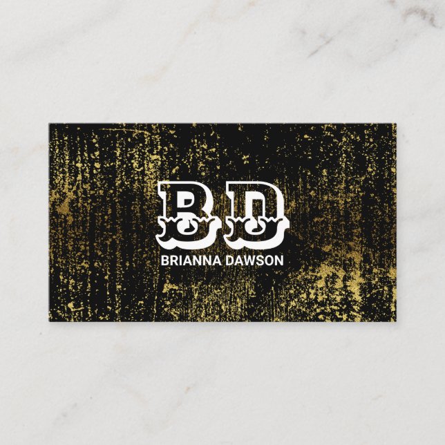 Fancy Monogram Script Gold Grunge Business Card (Front)