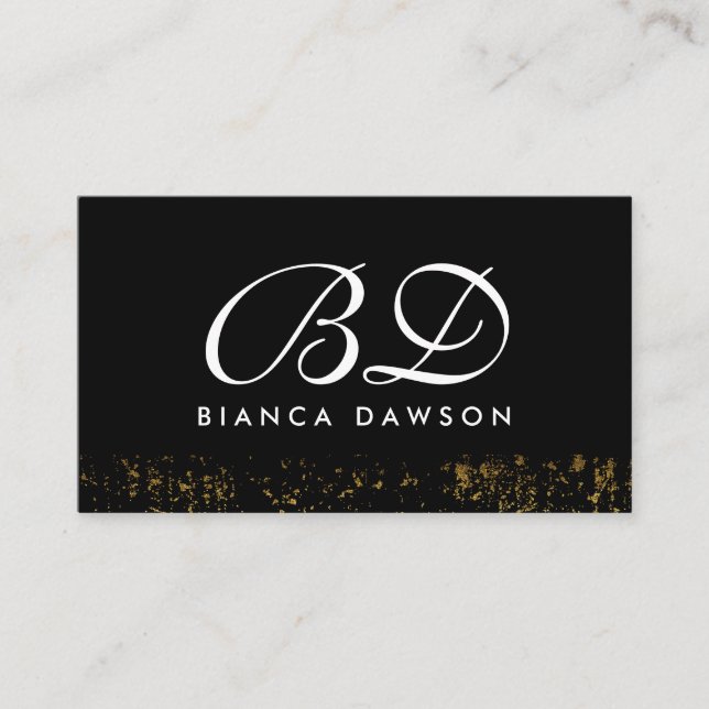 Fancy Monogram Script Gold Grunge Business Card (Front)