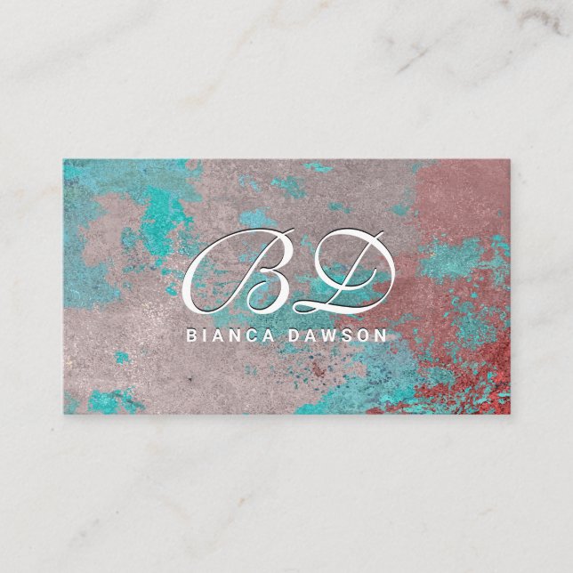 Fancy Monogram Script | Grunge Rusted Background Business Card (Front)