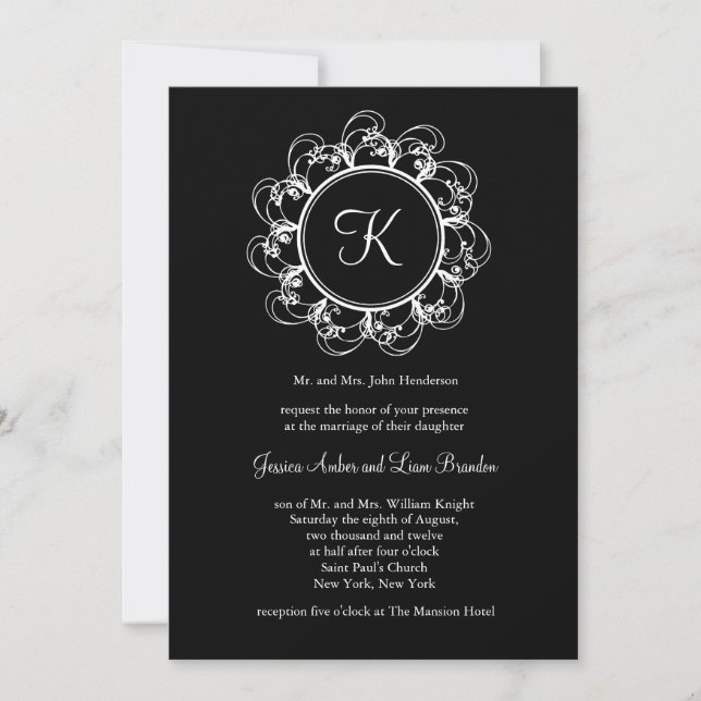 Fancy Monogram Wedding Invitation (black) (Front)