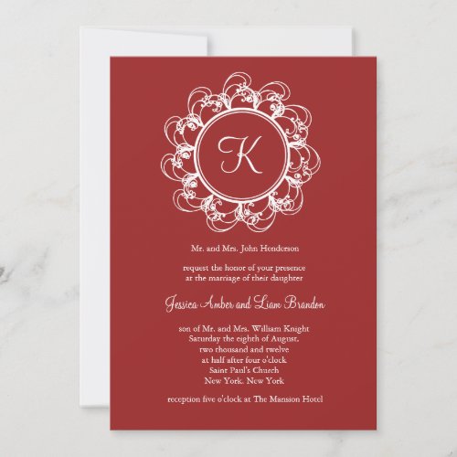 Fancy Monogram Wedding Invitation red