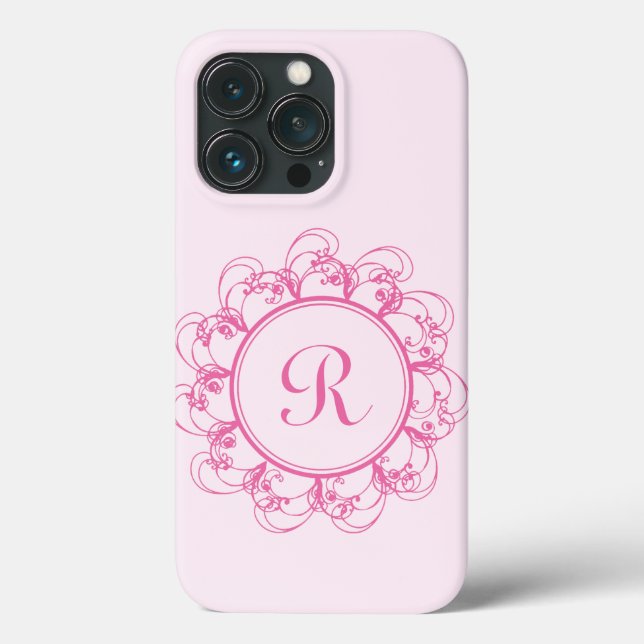 Fancy Monogram with Pink Swirls iPhone Case (Back)