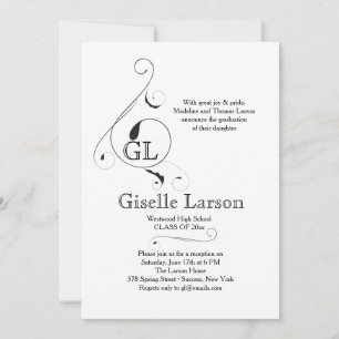 Fancy Monogram (You Pick Color) Graduation Invite