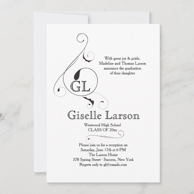 Fancy Monogram (You Pick Color) Graduation Invite (Front)