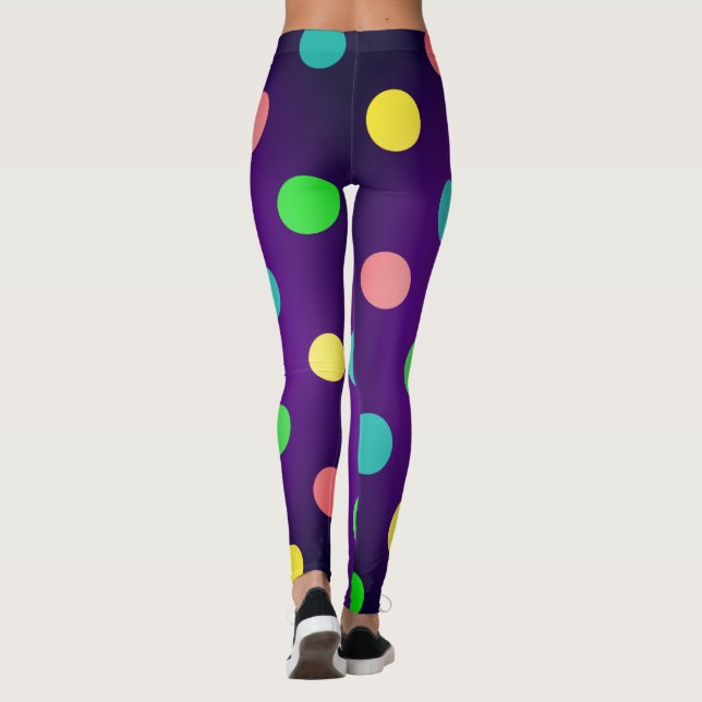 Fancy Multi-Color and Purple Retro Polka Dot Leggings (Back)
