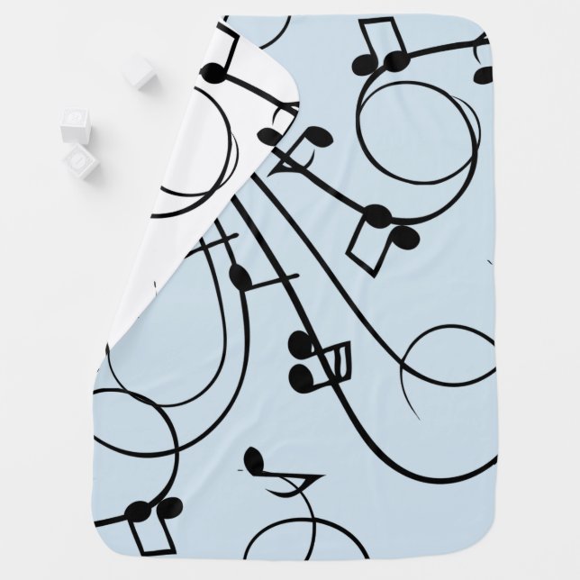 Fancy Music Notes Blue Baby Blanket (In Situ)