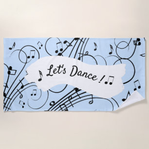 Fancy Music Notes Blue Beach Towel