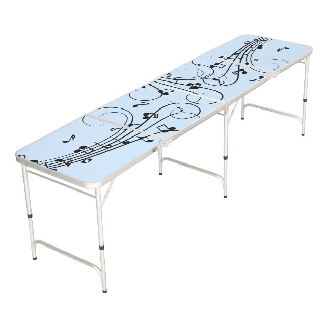 Fancy Music Notes Blue Beer Pong Table (Angled)